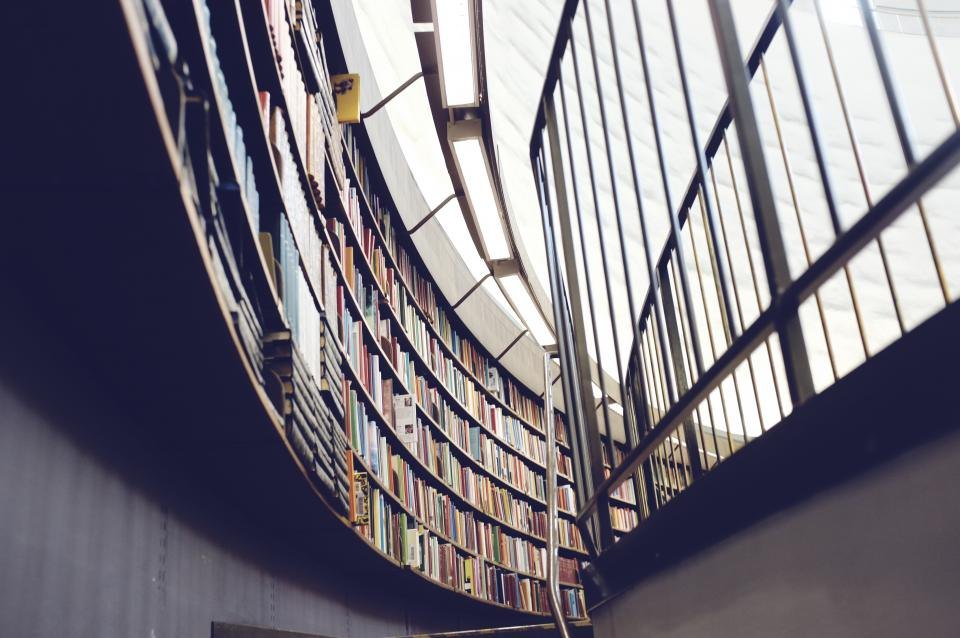 Rows of books in a library